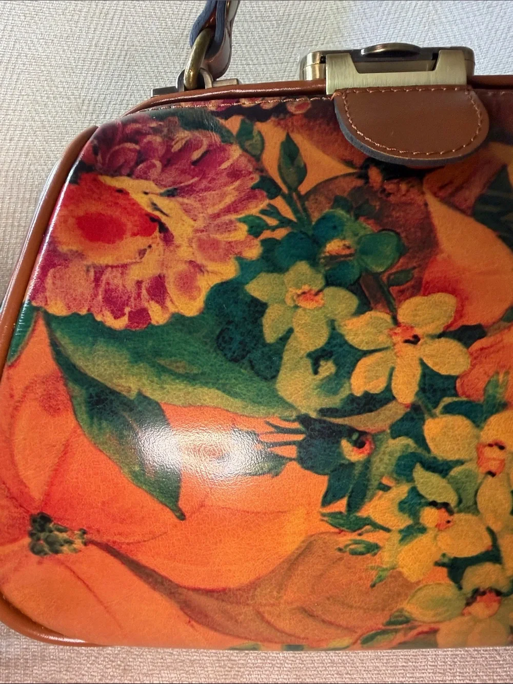 Patricia Nash Floral Printed Leather Satchel in Brown and Green
